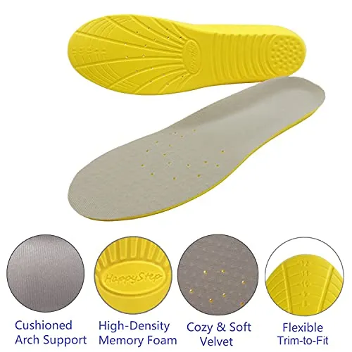 1 Pair Happystep Comfort Memory Foam Insoles, Orthotic PU Shoe Inserts, Arch Support, Heel Cushioning, Shock Absorption, Plantar Fasciitis Foot Pain Relief for Men and Women (US W: 5-6)