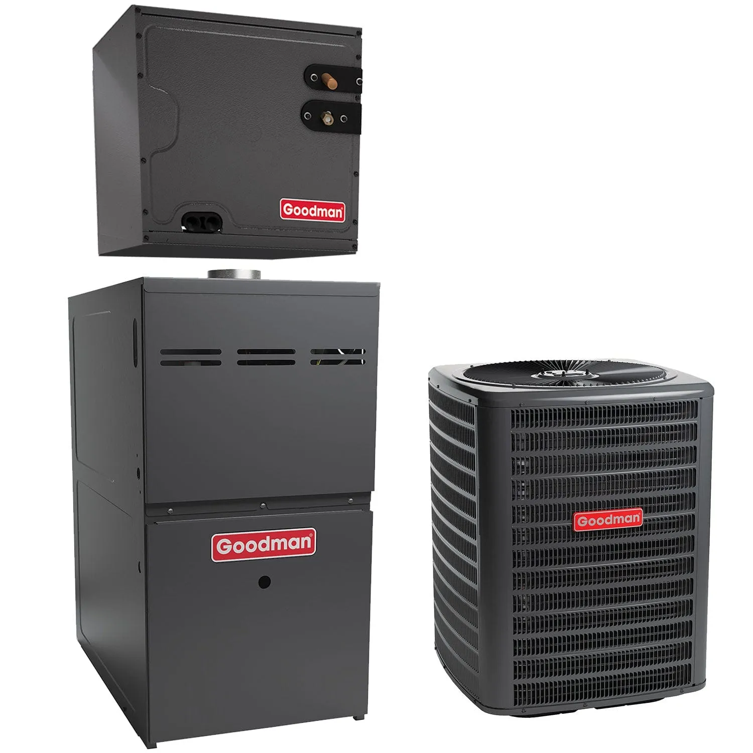 1.5 Ton Goodman 15.2 SEER2 Central Air conditioner - 60,000 Btu Single-Stage Multi-Speed ECM Gas Furnace 80% AFUE 1200 cfm Up-flow System