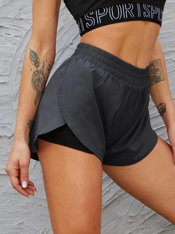 2 In 1 Tulip Hem Athletic Shorts for Women