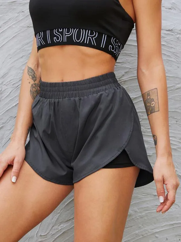 2 In 1 Tulip Hem Athletic Shorts for Women