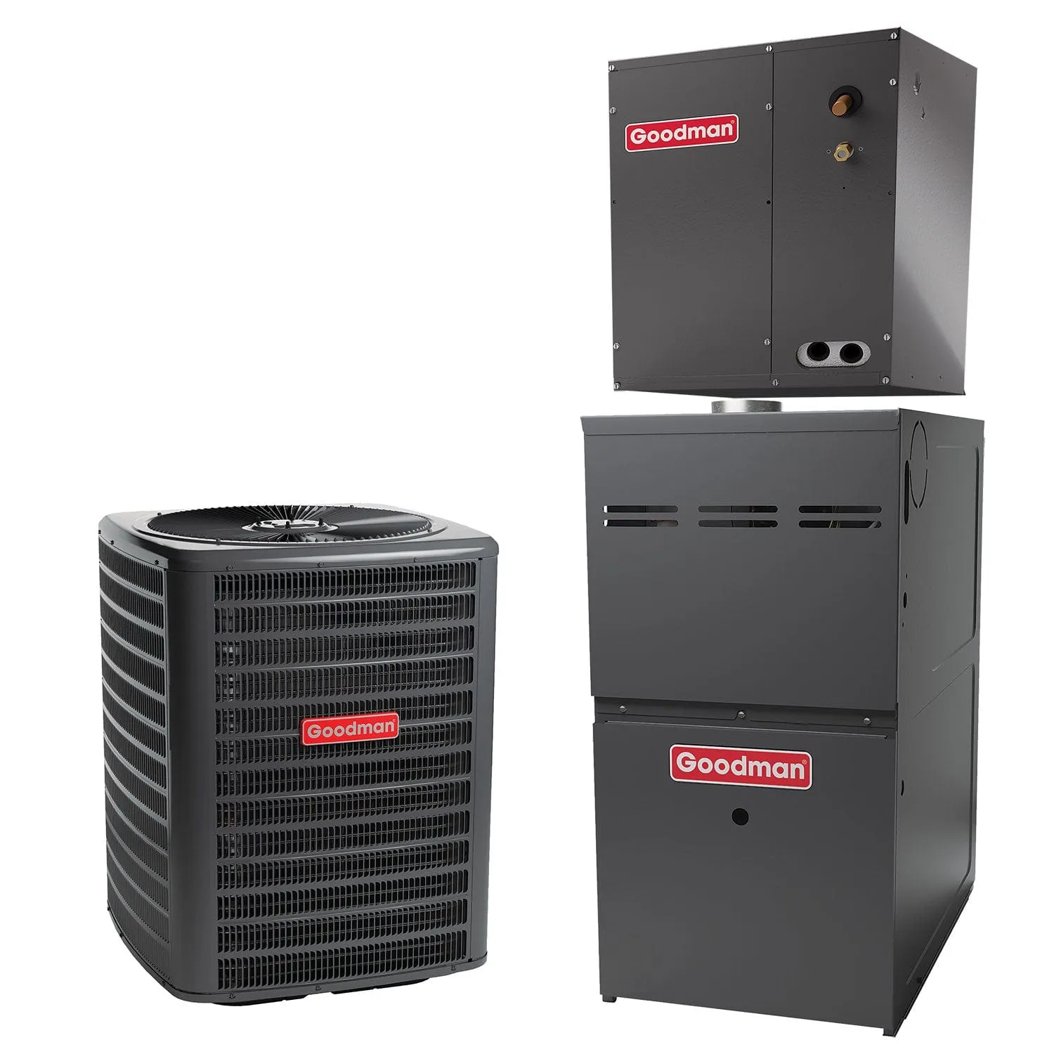 3.5 Ton Goodman 15.2 SEER2 Central Air Conditioner - 120,000 Btu Single-Stage Multi-Speed ECM Gas Furnace 80% AFUE 2000 cfm Up-flow System