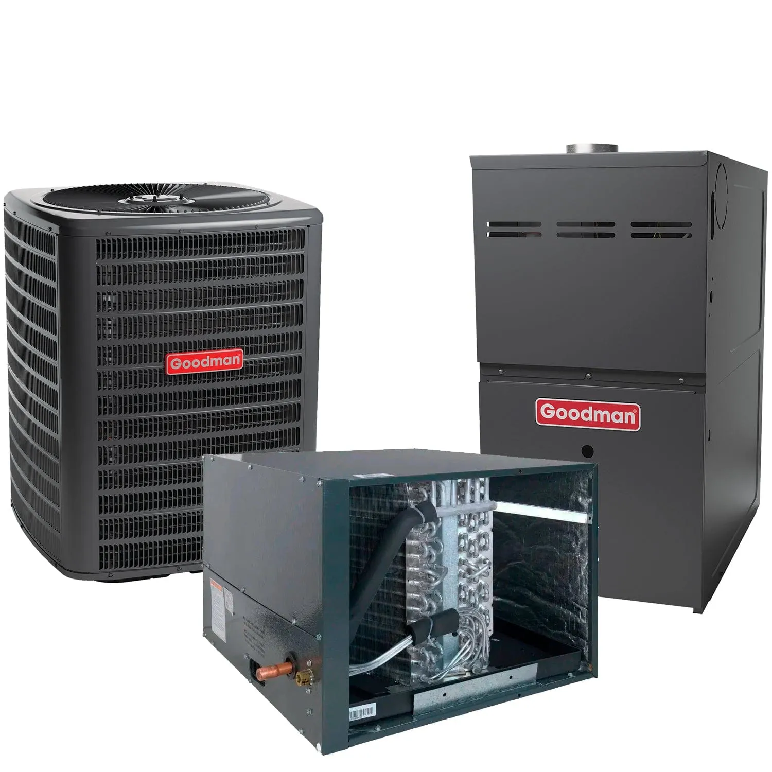 3.5 Ton Goodman 15.2 SEER2 Central Air Conditioner – 80,000 Btu Single-Stage Multi-Speed ECM Gas Furnace 80% AFUE 1600 cfm Horizontal System