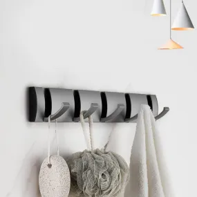 cozy Folding Hook Coat and Hat Rack - 5 Hooks - Wall Mount - Decorative Home Storage - Entryway Foyer Hallway Bathroom Bedroom Rail - Satin Nickel Hooks - Grey