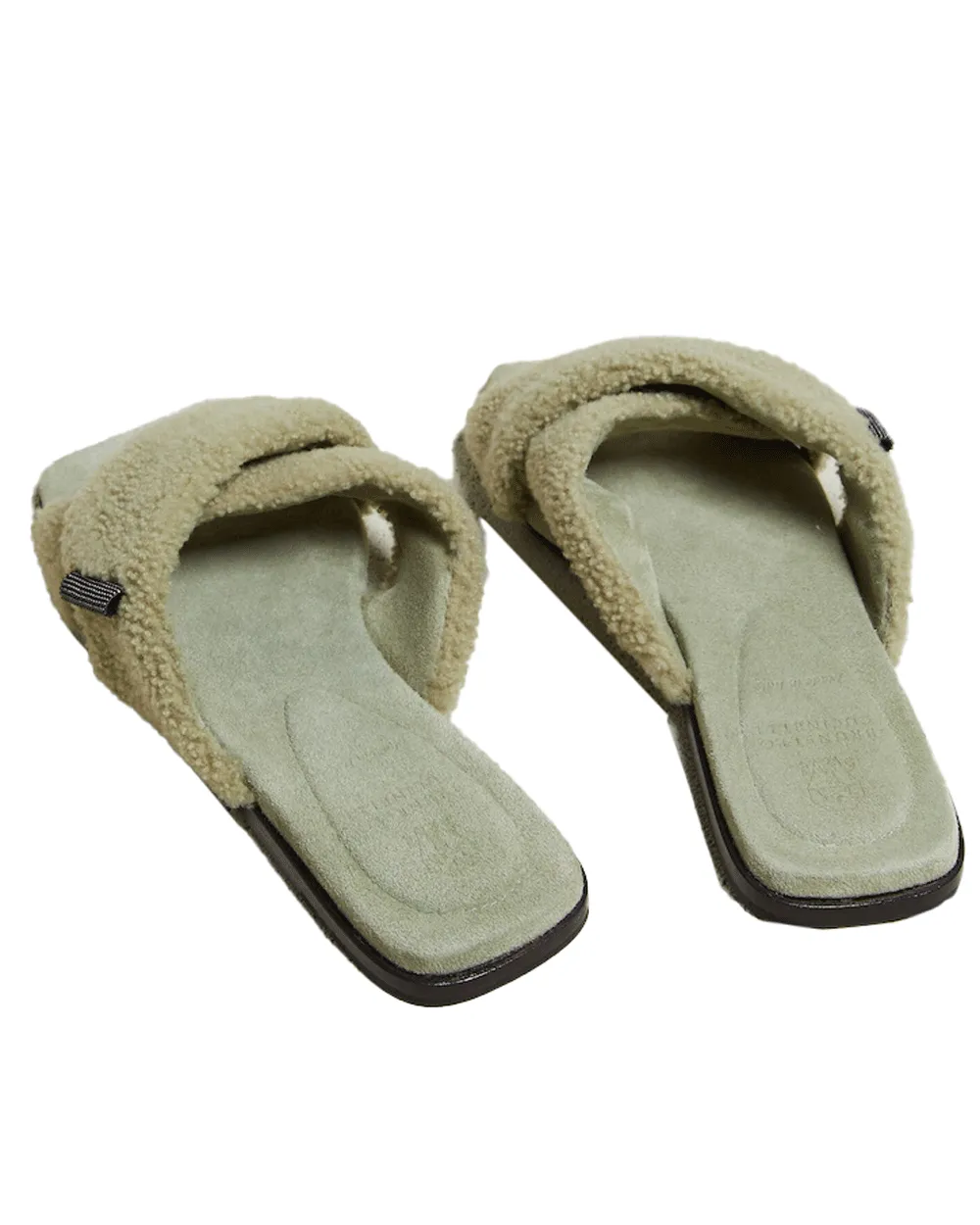 Criss Cross Shearling Slide In Bamboo