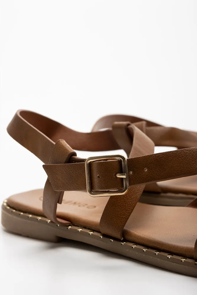 Cross Over Strappy Sandal Brown