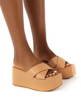 Elevate Nude PU Flatform Sole Cross Strap Sandals