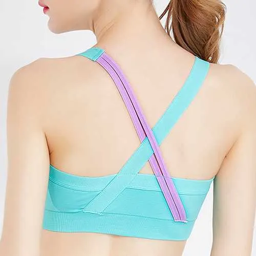 Hit Color Criss Cross Shockproof Padding Sport Bra