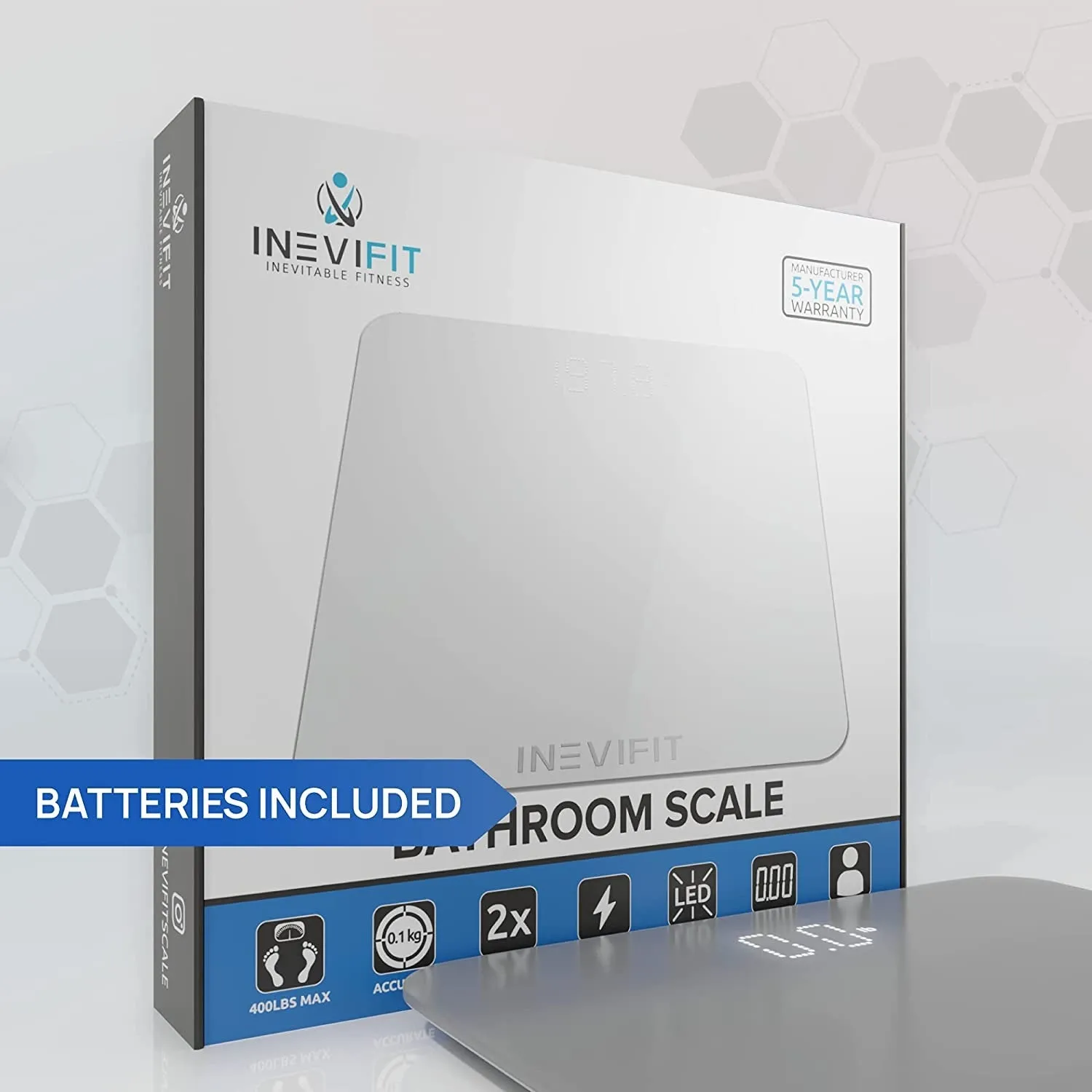 INEVIFIT Bathroom Scale, Highly Accurate Digital Bathroom Body Scale, Measures Weight up to 400 Lbs. Includes Batteries