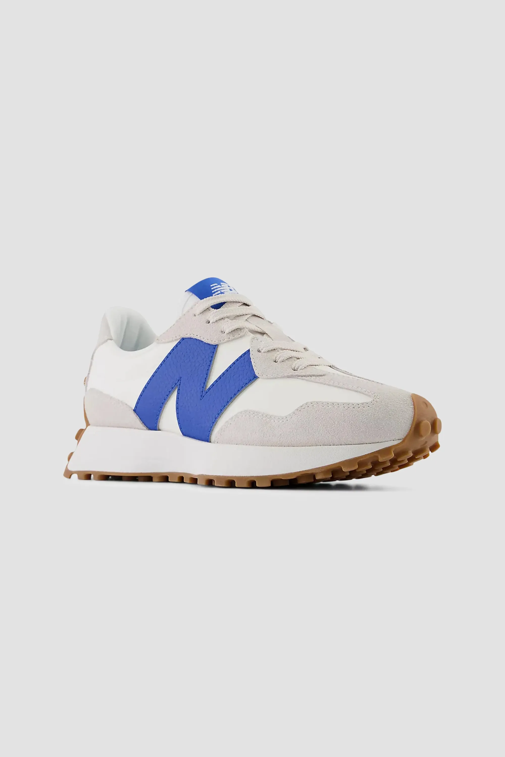 New Balance Women's 327 Sneaker in Moonbeam with Blue Oasis