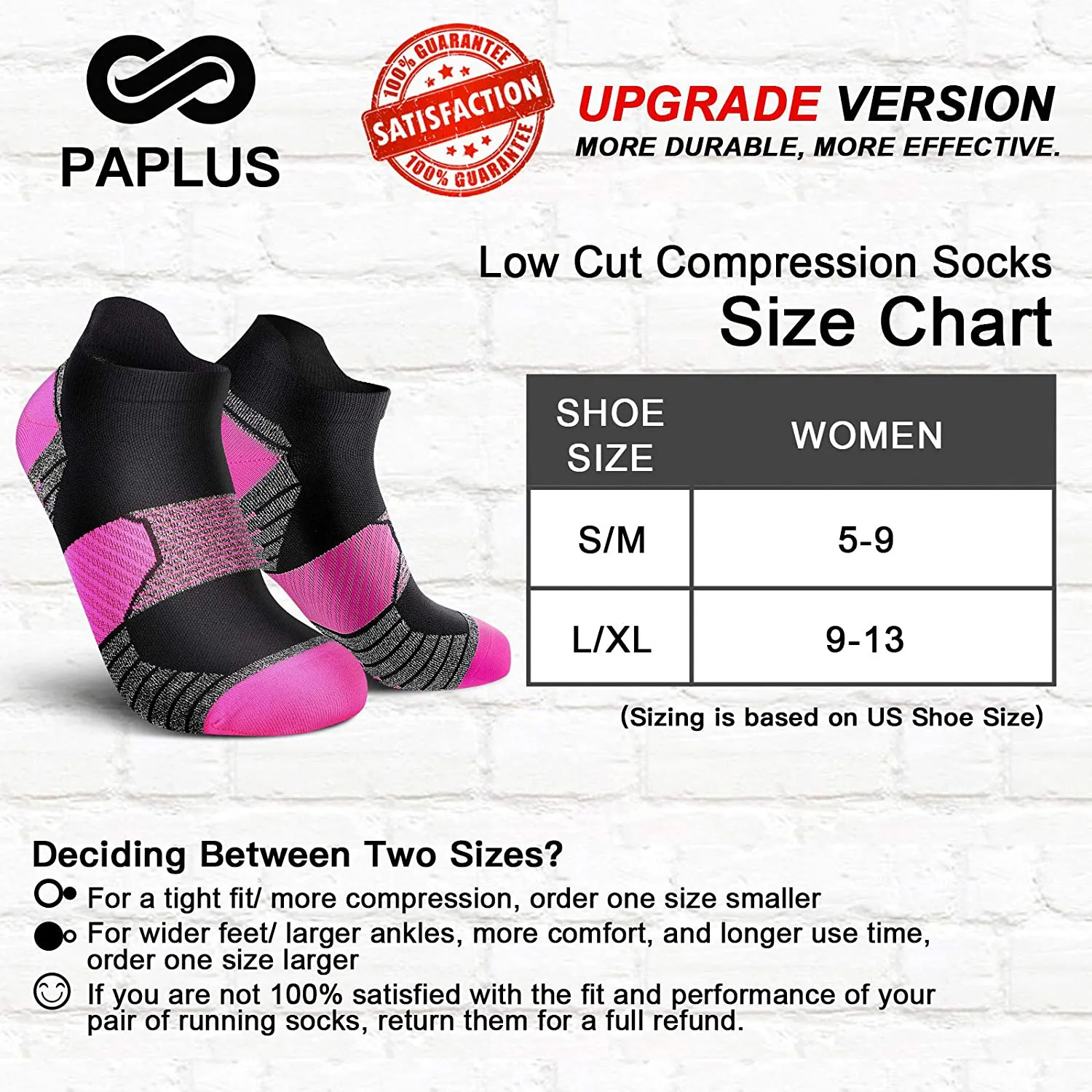 PAPLUS Compression Running Socks Women (6 Pairs), Ankle Athletic Socks Low Cut with Arch Support