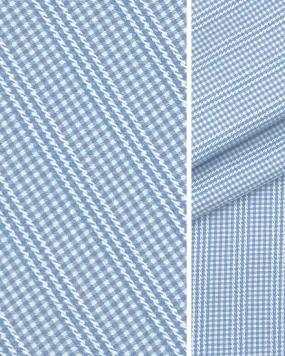 Refined Blue White Gingham Check Fabric with Cable Stripes | Cotton Dobby Deadstock