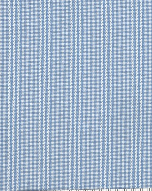 Refined Blue White Gingham Check Fabric with Cable Stripes | Cotton Dobby Deadstock