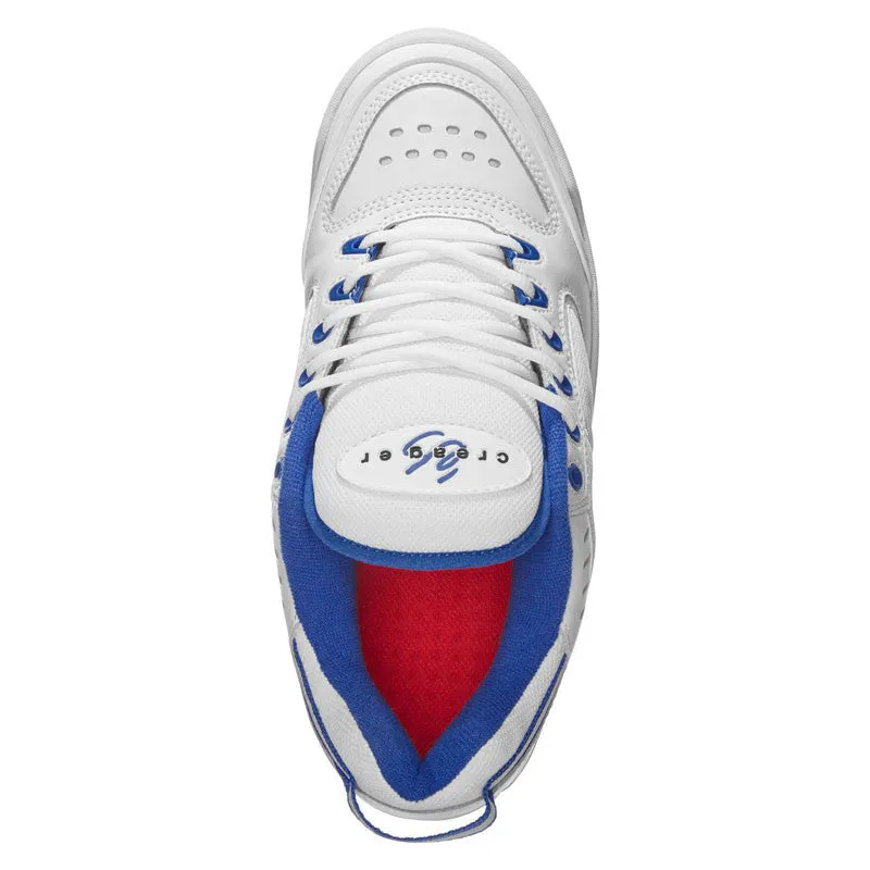 éS The Creager White / Blue Skateboard Shoes