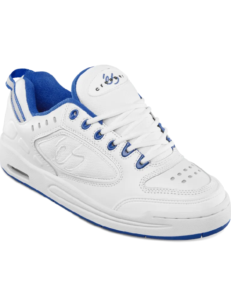 éS The Creager White / Blue Skateboard Shoes