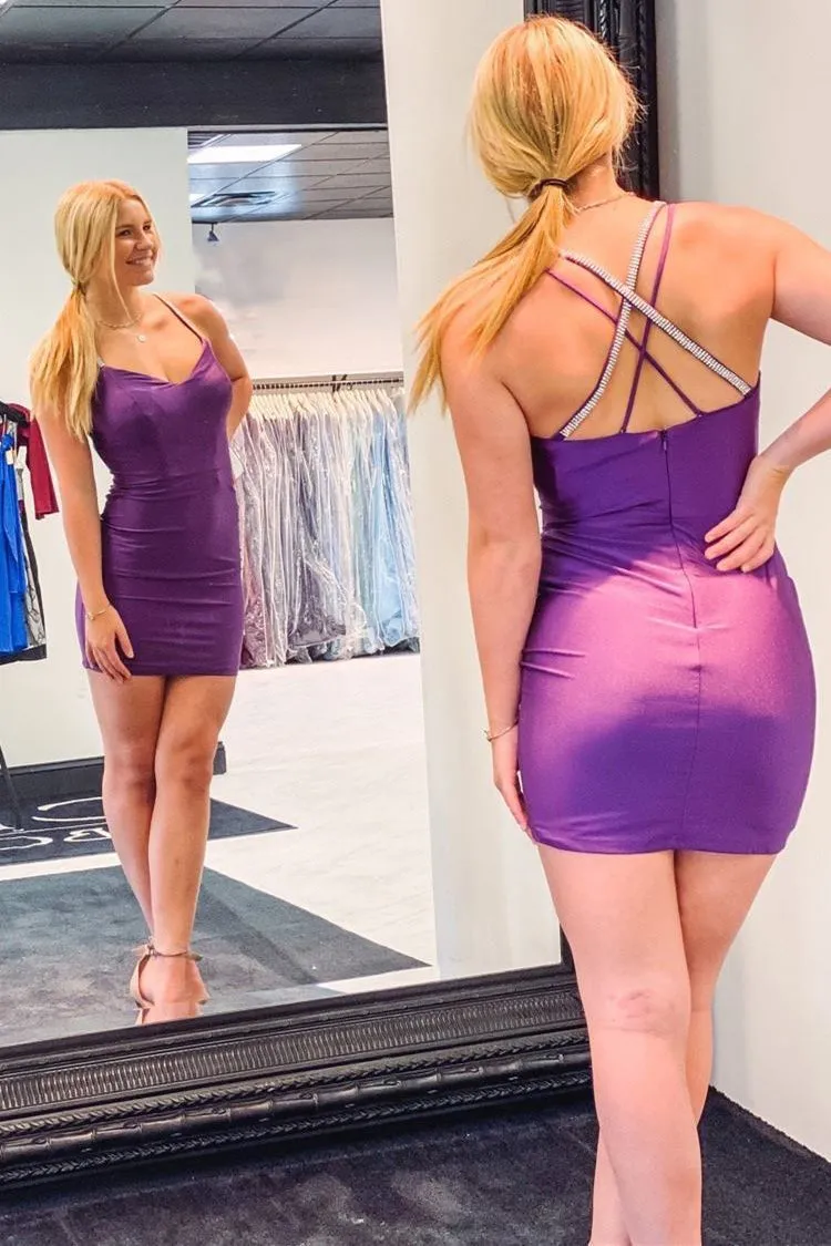 Sexy Purple V-Neck Short Homecoming Dress